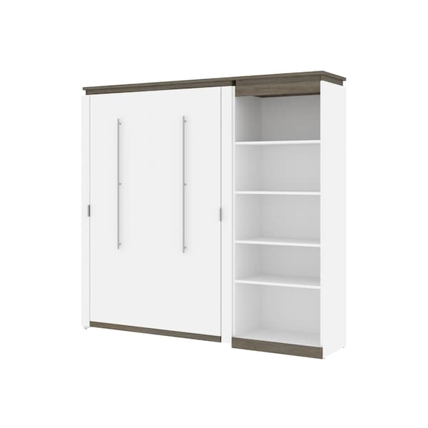 Orion Full Murphy Bed with Shelving Unit (89W), White & Walnut Grey